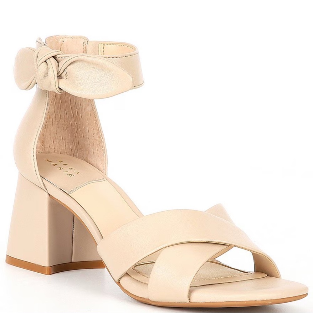 Alex Marie Beige Ankle-Strap Block Heel Sandals